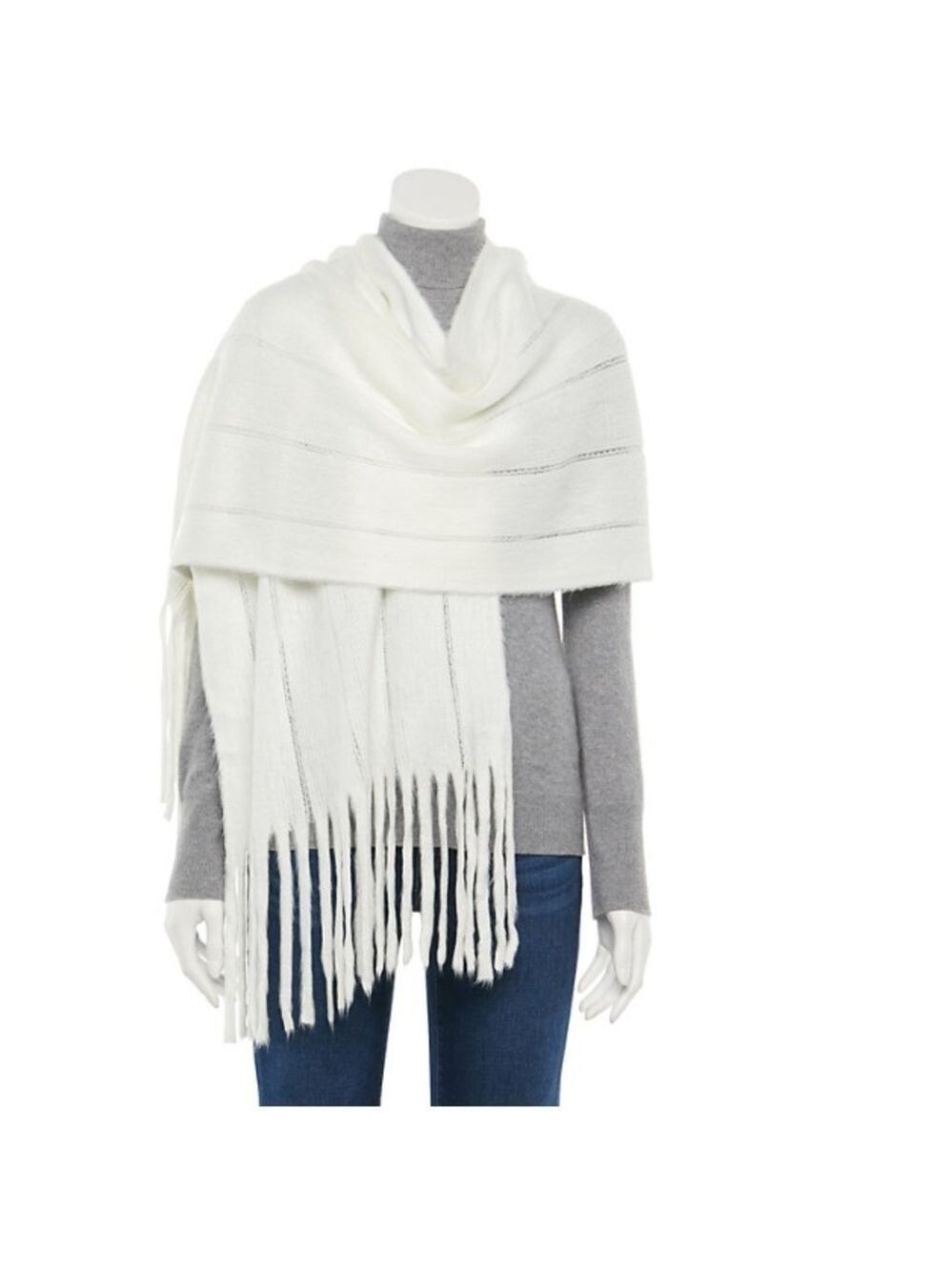 LAUREN Conrad brushed fringe solid muffle scarf ivory